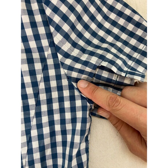 Universal Standard J Crew Gingham Dress Small Ruffles Blue Shift Drop Waist FLAW - Picture 10 of 12